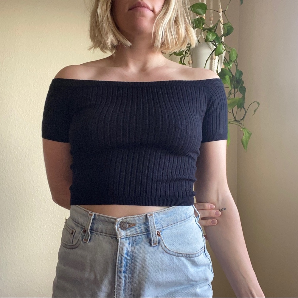 Ribbed black off the shoulder top